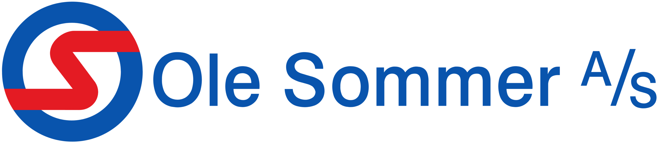 Ole Sommer A/S logo med blåt og rødt S – din professionelle entreprenør og murer i Skanderborg og Østjylland.