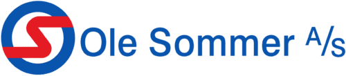Ole Sommer A/S logo med blåt og rødt S – din professionelle entreprenør og murer i Skanderborg og Østjylland.